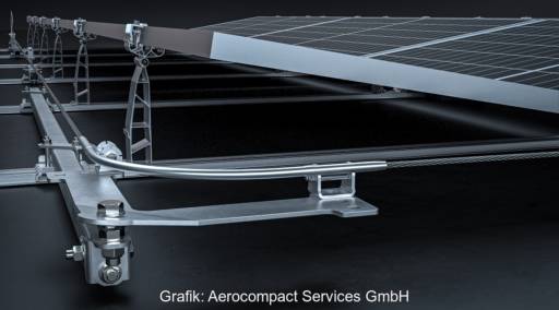 Im Bild eine Absturzsicherung, die Aerocompact als Ergänzung seiner Photovoltaik-Unterkonstruktionen anbietet.