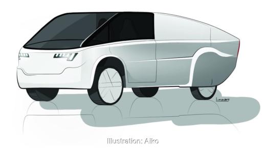 Eine Zeichnung vom Krankenwagen mit Solarantrieb, der Solarmodul-Hersteller Aiko entwickelt mit dem Solar Team Eindhoven diese fahrzeugintegrierte Photovoltaik.
