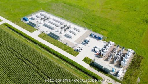 Ein Groß-Batteriespeicher auf der grünen Wiese, der BSW-Solar fordert, eine faire Ausschreibung von flexibler Kraftwerkskapazität in den geplanten Kraftwerksauktionen der Bundesregierung.