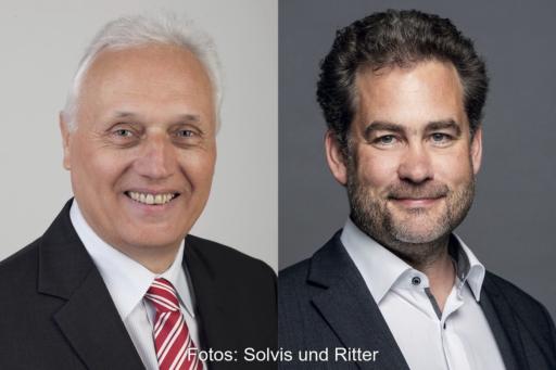 Zwei Portraits: links von Helmut Jäger von Solvis, rechts von Moritz Ritter von der Ritter Gruppe.