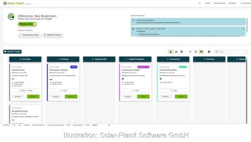 Im Bild die neue Startseite vom Solar-Planit-Planungstool für die Photovoltaik-Projektplanung.