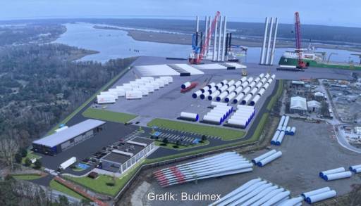 Im Bild eine Animation, die das neue Installationsterminal für ‎Offshore-Windparks in Swinemünde zeigt.