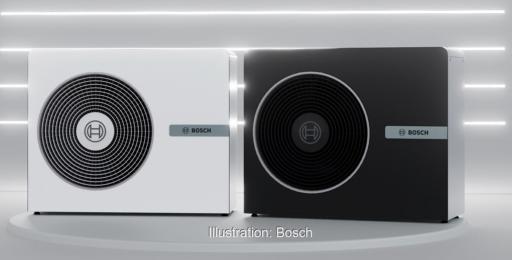 Die neue Wärmepumpe Compress 8800i AW von Bosch in Schwarz und Weiß.
