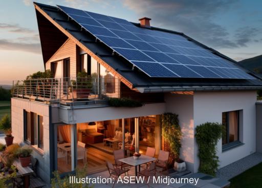 Ein Haus mit Photovoltaik-Anlage, PV-Direktvermarktung, Energy Sharing und Flexibilitätsvermarktung bieten Neue Geschäftsmodelle für Stadtwerke.