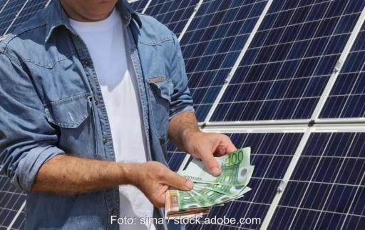Ein Mann mit Geldscheinen vor Solarmodulen, die Bundesnetzagentur will in der Agnes Netzentgeltreform einen Prosumer-Aufschlag für Photovoltaik-Anlagen einführen.