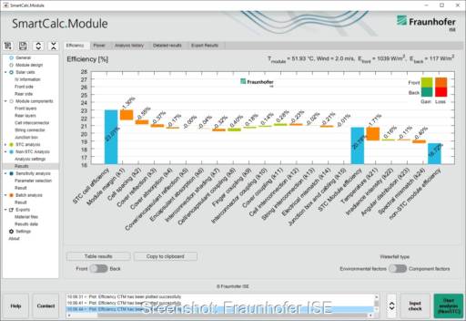 Im Bild ein Sreenshot der Software SmartCalc-Module, die das fraunhofer ISE für die Designoptimierung von Photovoltaik-Modulen einsetzt.