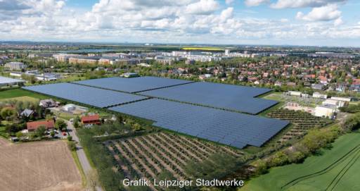 Zu sehen ist eine Animation, die die geplante größte Solarthermie-Anlage Deutschlands in Leipzig zeigt.