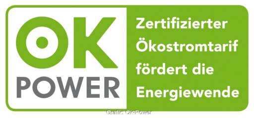 Im Bild das Logo vom Ökostrom-Gütesiegel Ok-Power.